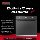 Crown B1-FG13TIX Built-In Oven – 73L Stainless Steel Electric Kitchen Oven with Multi-Function Cooking